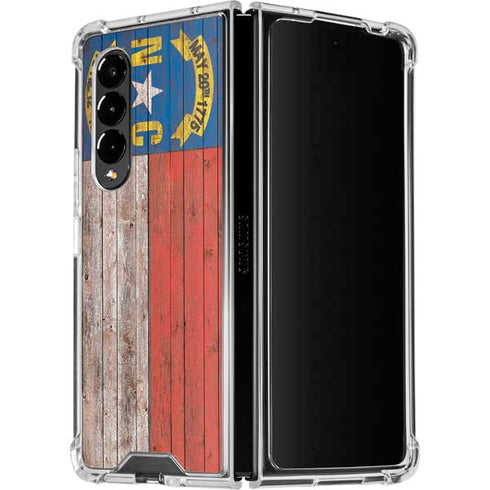 North Carolina Flag Dark Wood Galaxy Z Fold4 5G Clear Case