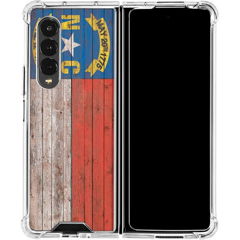 North Carolina Flag Dark Wood Galaxy Z Fold4 5G Clear Case