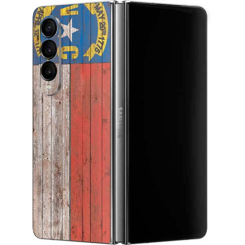 North Carolina Flag Dark Wood Galaxy Z Fold4 5G Skin
