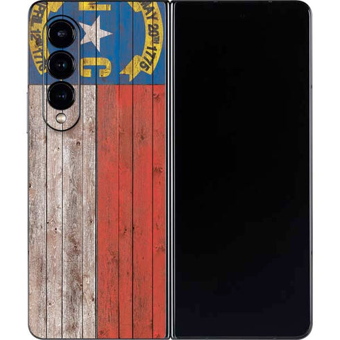 North Carolina Flag Dark Wood Galaxy Z Fold4 5G Skin