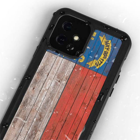 North Carolina Flag Dark Wood iPhone 12 Mini Waterproof Case