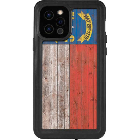 North Carolina Flag Dark Wood iPhone 12 Pro Waterproof Case