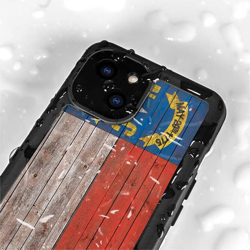 North Carolina Flag Dark Wood iPhone 13 Mini Waterproof Case