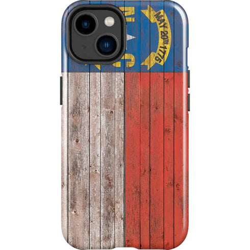 North Carolina Flag Dark Wood iPhone 15 Plus Impact Case