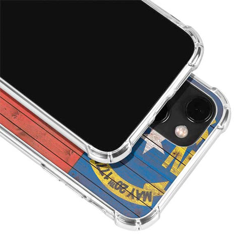 North Carolina Flag Dark Wood iPhone 14 Plus Clear Case