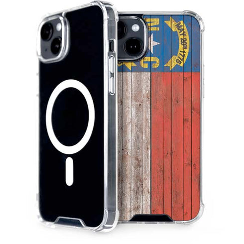 North Carolina Flag Dark Wood iPhone 15 Plus MagSafe Case