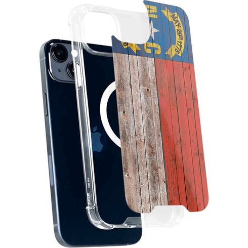 North Carolina Flag Dark Wood iPhone 15 Plus MagSafe Case