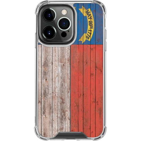 North Carolina Flag Dark Wood iPhone 15 Pro Clear Case