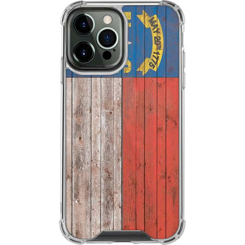 North Carolina Flag Dark Wood iPhone 15 Pro Max Clear Case