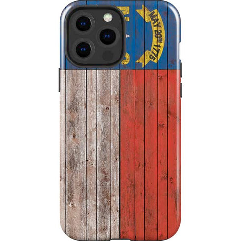 North Carolina Flag Dark Wood iPhone 15 Pro Max Impact Case