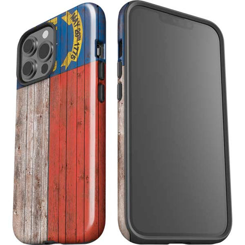 North Carolina Flag Dark Wood iPhone 15 Pro Max Impact Case