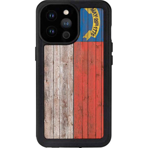 North Carolina Flag Dark Wood iPhone 14 Pro Max Waterproof Case
