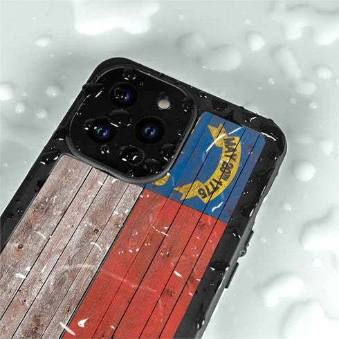 North Carolina Flag Dark Wood iPhone 14 Pro Max Waterproof Case