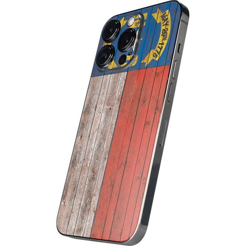 North Carolina Flag Dark Wood iPhone 14 Pro Skin