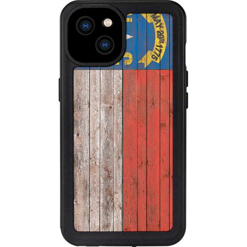 North Carolina Flag Dark Wood iPhone 15 Plus Waterproof Case