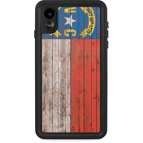 North Carolina Flag Dark Wood iPhone XR Waterproof Case