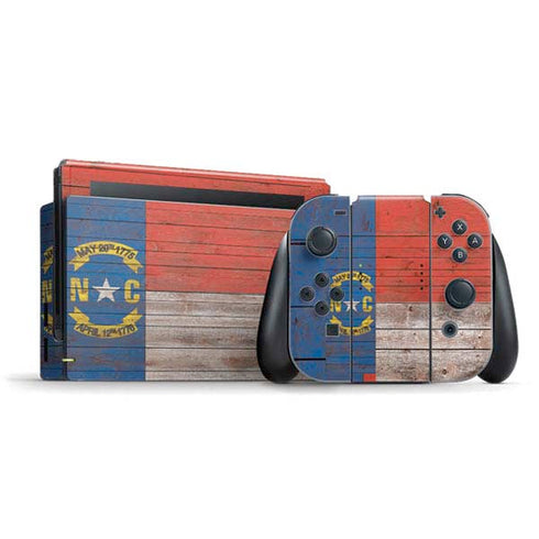 North Carolina Flag Dark Wood Nintendo Switch Bundle Skin