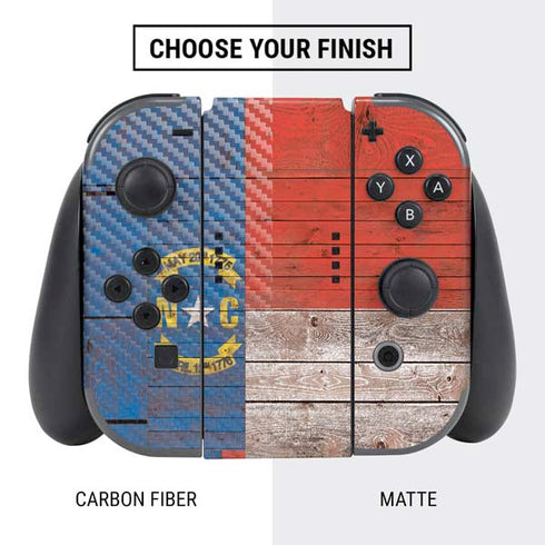North Carolina Flag Dark Wood Nintendo Switch Bundle Skin