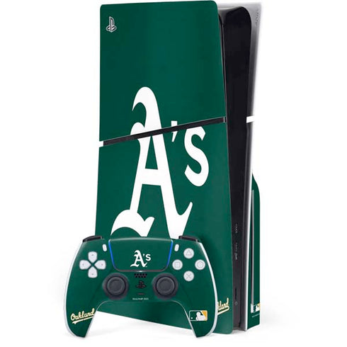 MLB Oakland Athletics - Solid Distressed PS5 Slim Disk Bundle Skin