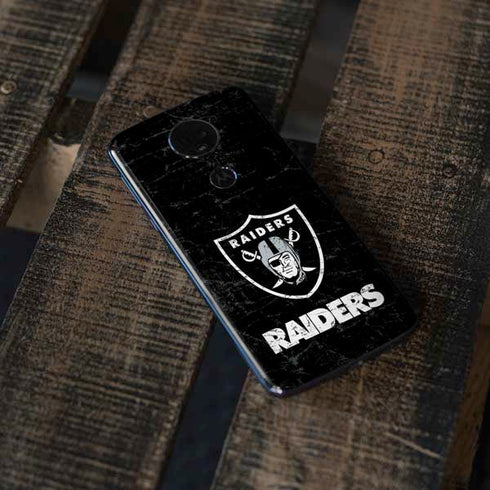 NFL Las Vegas Raiders Distressed Moto E5 Plus Skin