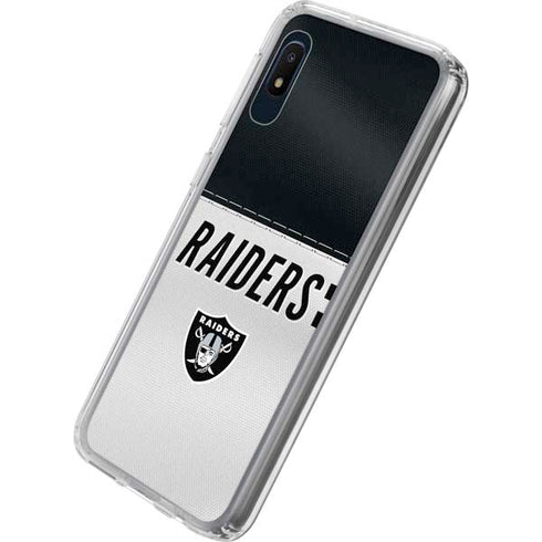 NFL Las Vegas Raiders White Striped Galaxy A10e Clear Case