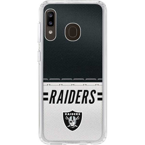 NFL Las Vegas Raiders White Striped Galaxy A20 Clear Case