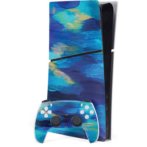 Ocean Blue Brush Stroke by Etta Vee PS5 Slim Digital Edition Bundle Skin