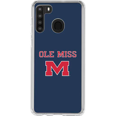 University of Mississippi Ole Miss Blue Galaxy A21 Clear Case