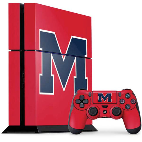 University of Mississippi Ole Miss Logo Red PS4 Console and Controller Bundle Skin