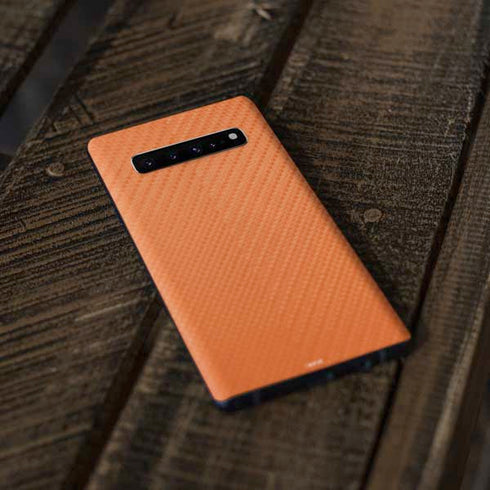 Orange Carbon Fiber Specialty Material Galaxy S10 Plus Skin