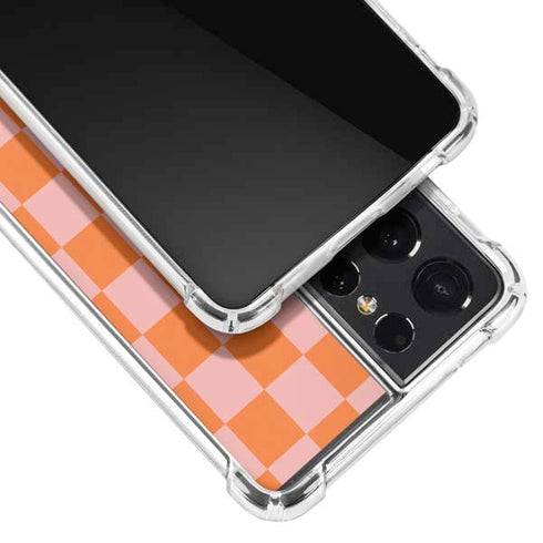 Orange Checkered Galaxy S21 Ultra 5G Clear Case