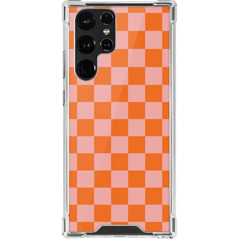 Orange Checkered Galaxy S22 Ultra Clear Case