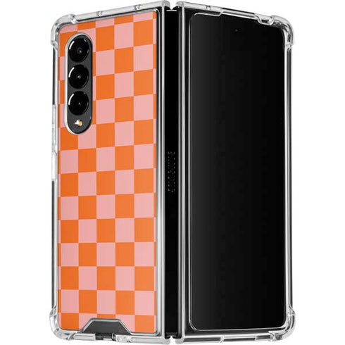 Orange Checkered Galaxy Z Fold4 5G Clear Case
