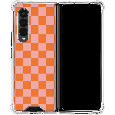 Orange Checkered Galaxy Z Fold4 5G Clear Case