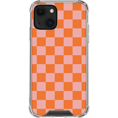 Orange Checkered iPhone 14 Plus Clear Case
