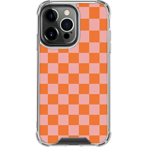 Orange Checkered iPhone 15 Pro Clear Case