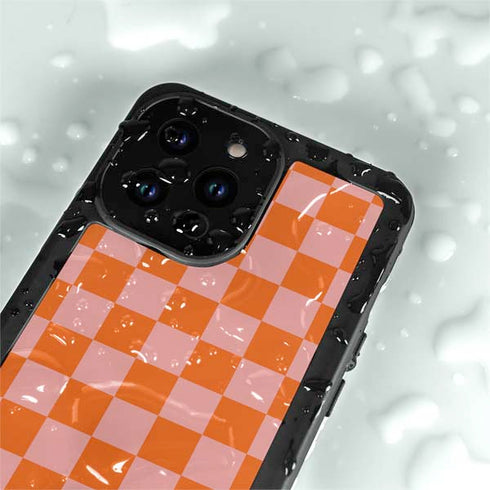 Orange Checkered iPhone 14 Pro Max Waterproof Case