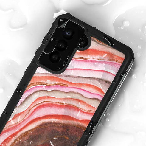 Orange Watercolor Geode Galaxy S23 Plus Waterproof Case