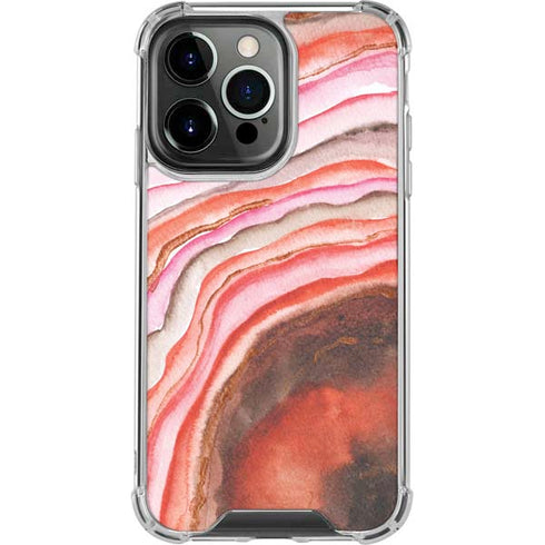 Orange Watercolor Geode iPhone 15 Pro Clear Case