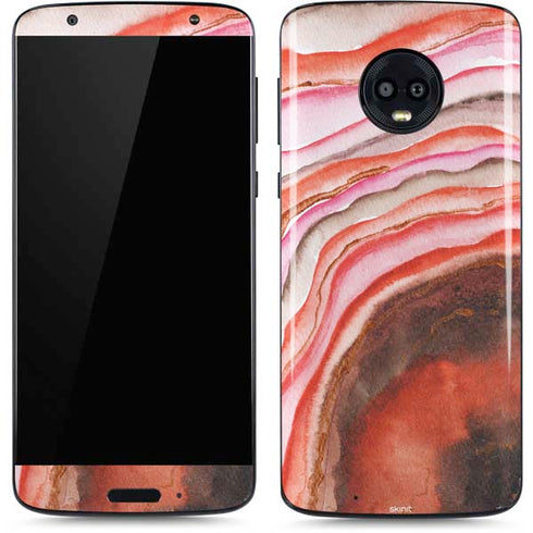 Orange Watercolor Geode Moto G6 Skin