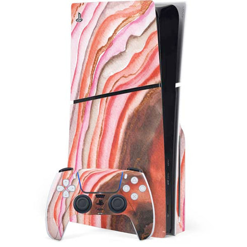 Orange Watercolor Geode PS5 Slim Disk Bundle Skin