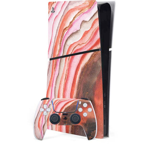 Orange Watercolor Geode PS5 Slim Digital Edition Bundle Skin