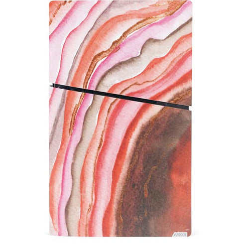 Orange Watercolor Geode PS5 Slim Digital Edition Bundle Skin