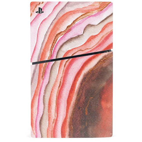 Orange Watercolor Geode PS5 Slim Digital Edition Console Skin