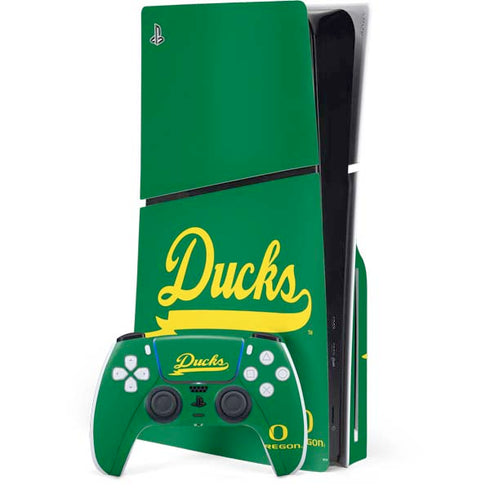 University of Oregon Ducks Logo and Wings PS5 Slim Disk Bundle Skin