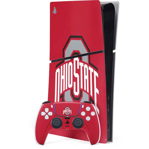 Ohio State University Buckeyes Red Logo PS5 Slim Digital Edition Bundle Skin