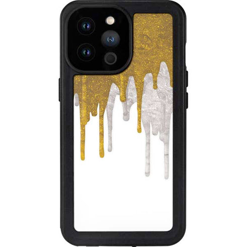 Paint Splatter Gold iPhone 14 Pro Max Waterproof Case