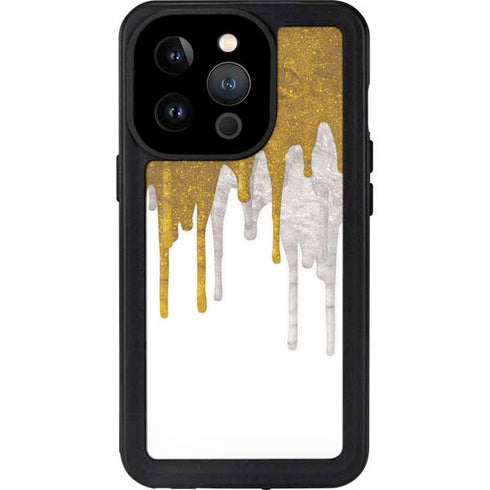 Paint Splatter Gold iPhone 14 Pro Waterproof Case
