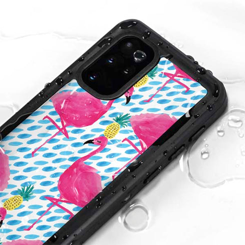 Bouffants and Broken Hearts Party Flamingos Galaxy S20 Plus Waterproof Case