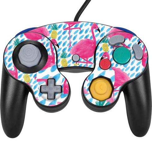 Bouffants and Broken Hearts Party Flamingos Nintendo GameCube Controller Skin